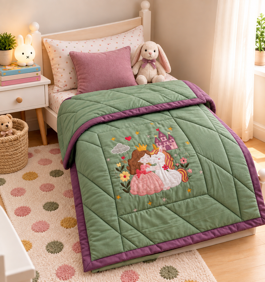Blossoms kids embroidered patchwork quilt .